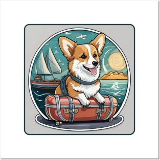 Retro Vintage Travel Hiking Corgi-Adventurer Posters and Art